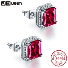 JQUEEN 3Ct рубиновые красные серьги принцесса огранка 925 серебро серьги bijoux свадебные серьги Винтажные серьги-гвоздики