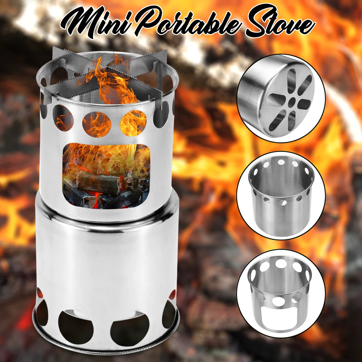 Mini Portable Wood Stove Firewoods Furnace Outdoor Stove Cooking Burner
