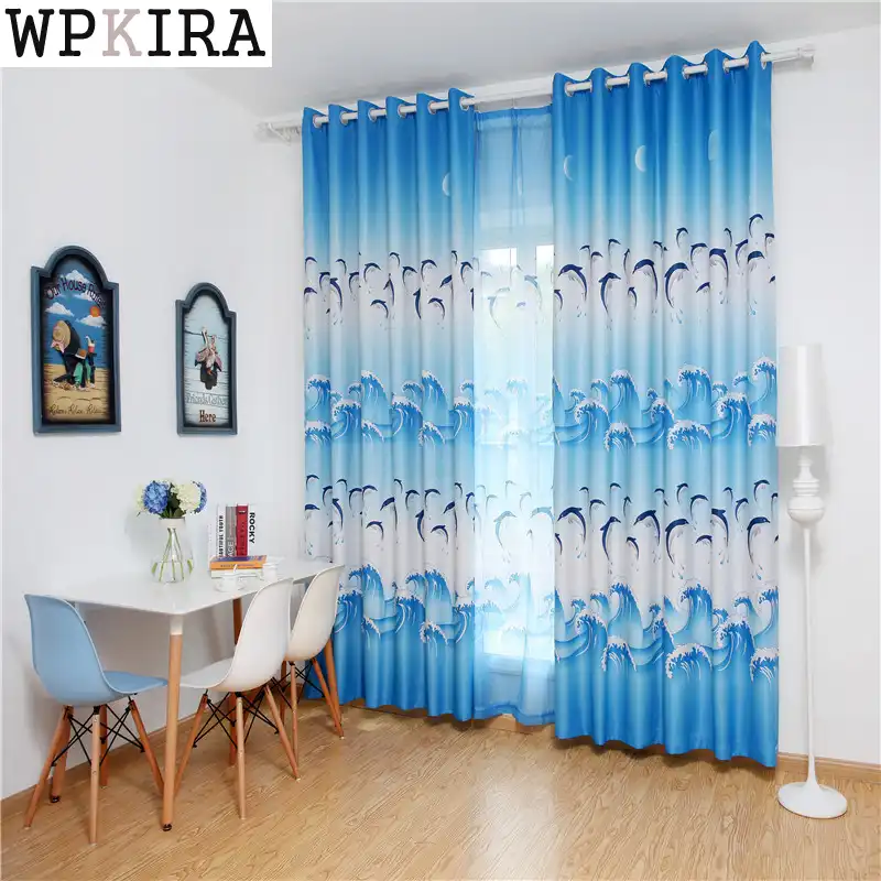 Dolphin Purple Blue Curtains Printed Sheer Voile Kids Boys Room