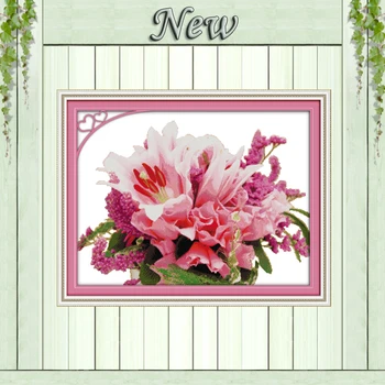 

Beautiful flowers Pink lily,Pattern printed on the fabric DMC 11CT 14CT Cross Stitch kits,needlework Sets DIY crafts embroidery