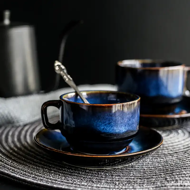 Kinglang Deep Blue Ceramic Coffee Cup Saucer Set Breakfast Kinglang Deep Blue Ceramic Coffee Cup