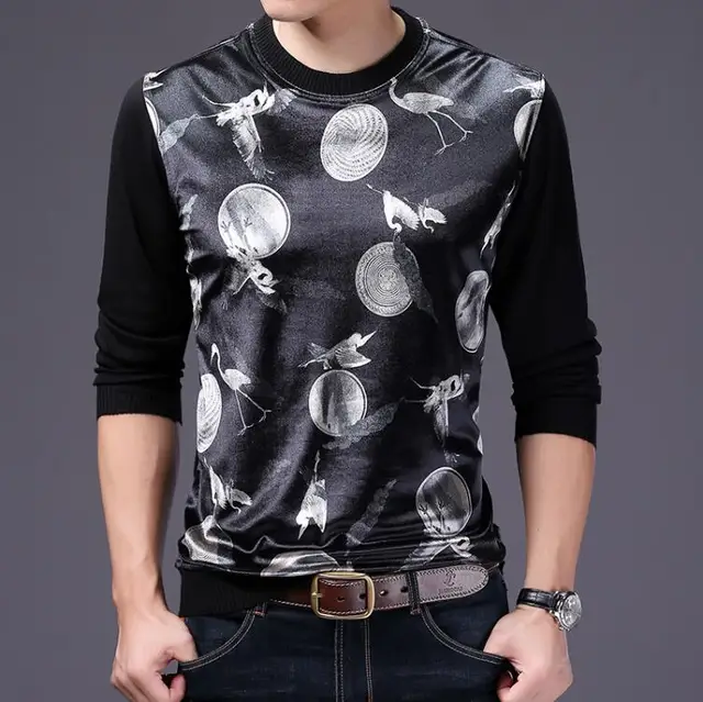 Soft and comfortable gold velvet high-end long sleeve 3d t shirt Autumn&Winter 2017 New fashion casual quality t shirt men M-4XL
