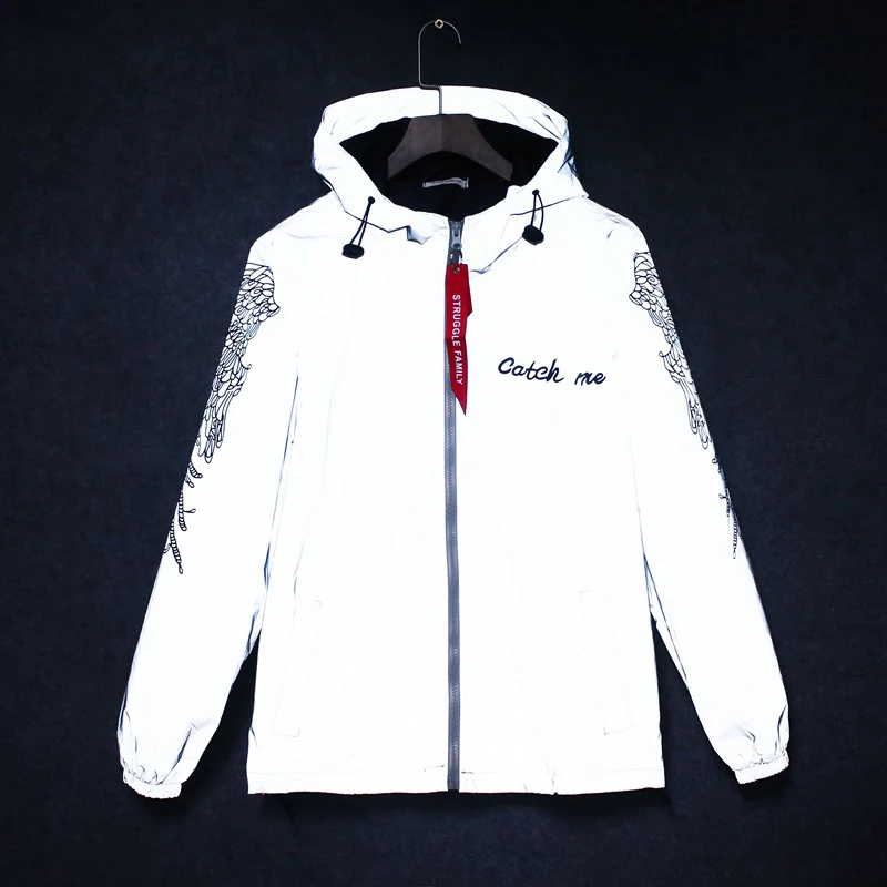 

Autumn Streetwear Reflective Jacket Women Men Harajuku Windbreaker Hooded Jackets Hip-hop Night Zipper Coats Women Jackets S-XXL