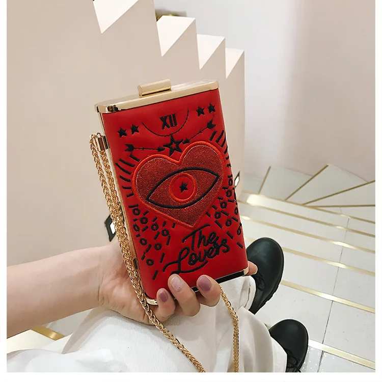 Women Luxury Handbag Embroidered Eyes Love Chain Messenger Bag Evening Bag Lady Party Purse