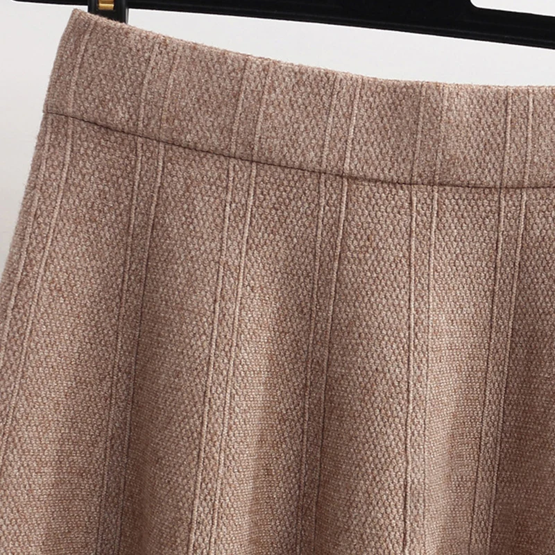 TIGENA Warm Knitted Skirts Womens Autumn Winter Elastic High Waist Pleated Mini Skirt Female Black Khaki Gray Skirt Girls