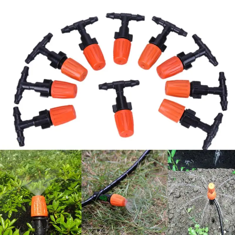 

10pcs Drip Irrigation Hose Sprinkler T Shape Three Hole Micro Drip Irrigation Pipe Barbed Connector Garden Watering System