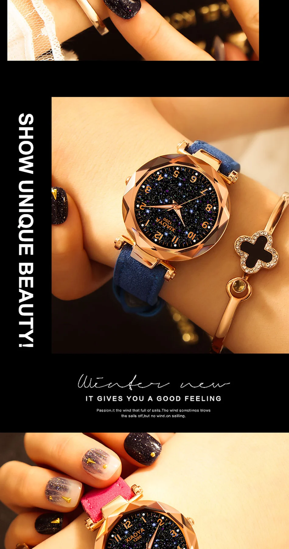 Уникальные женские кварцевые часы серии "Звездное небо" являются невероятной задумкой дизайнера, которые прекрасно дополнят Ваш неоразимый образ