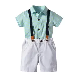 Летние однотонные шорты на бретелях для маленьких мальчиков, Повседневная рубашка в полоску с короткими рукавами, топы, нежная одежда