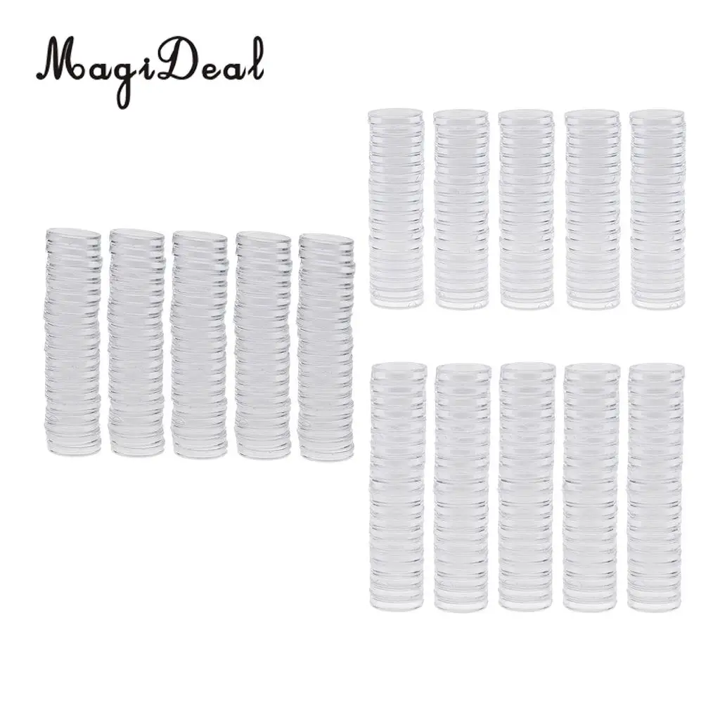300pcs Clear Round Coin Capsule Container Storage Holder Case 19/22/28mm