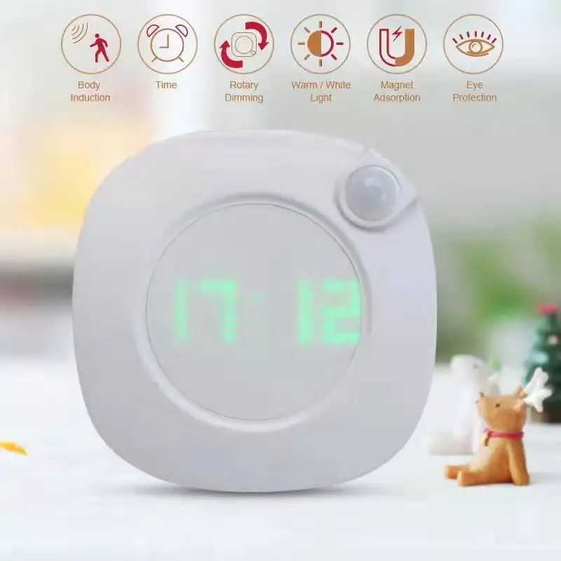 

Mini LED Night Light Rotating Dimmer Table Lamp with Sensor Control Time Display Wall Lamp Light USB Charging for Closet Hallway