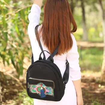 

Indian Vintage Canvas Flower Embroidery Backpack Floral Embroidered Backpack Travel Beach Rucksack Schoolbag Woman Mochila