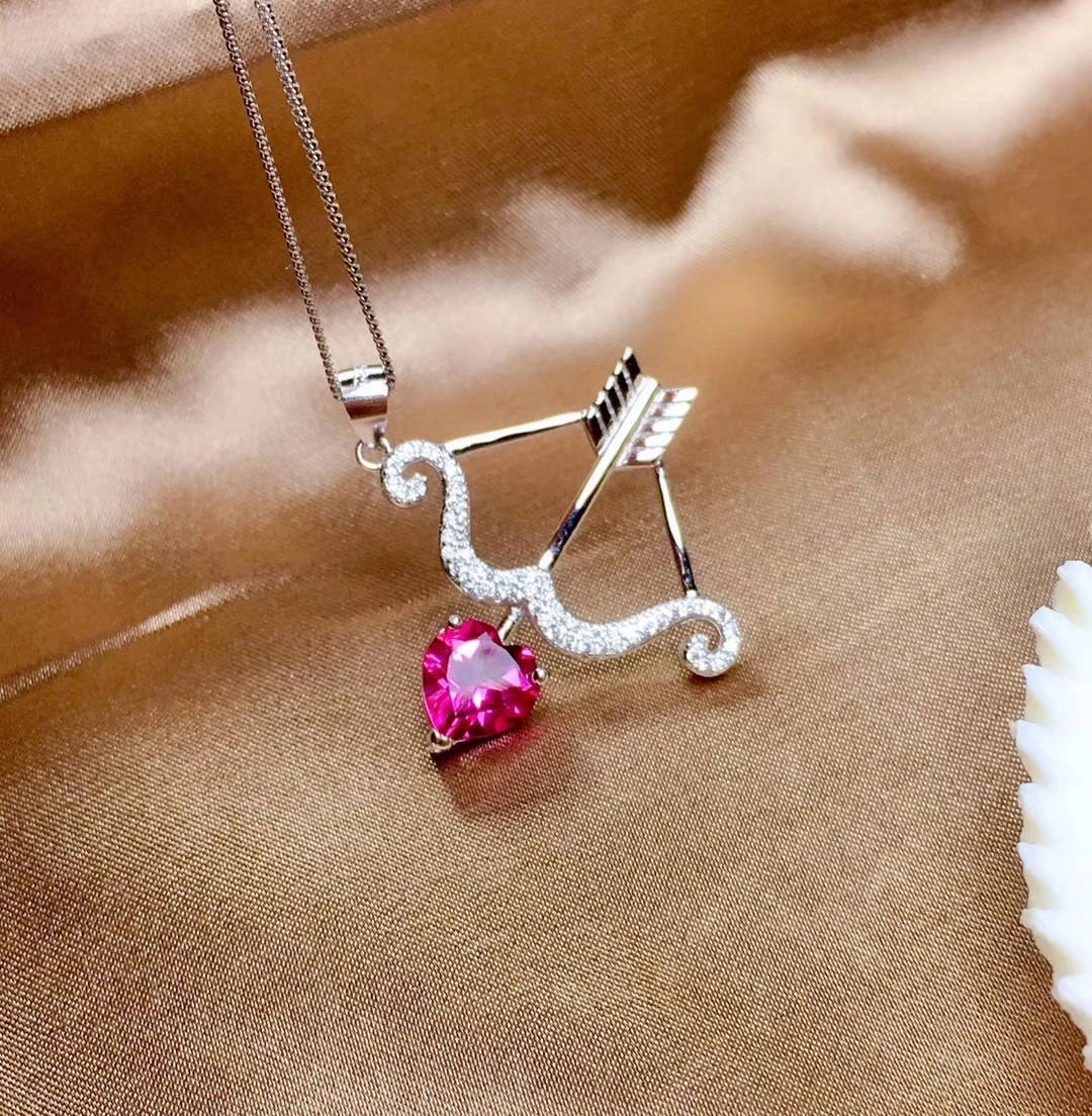 Anniversary Gift Romantic Sweet Pink Topaz Gemstone Silver Necklace Pendants New