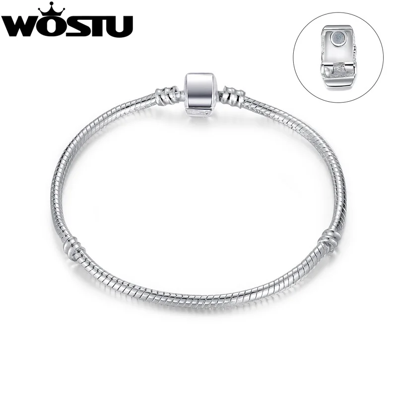 WOSTU նոր դիզայնի արծաթե օձի ցանցի մագնիս ճարմանդ Եվրոպական հմայքը բշտիկով Fit WST ձեռնաշղթա զարդեր կանանց համար Տղամարդկանց նվեր ZBB9010