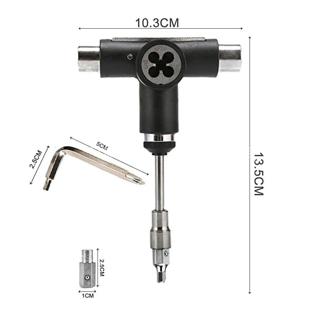 Гаечный ключ для скейтборда, ремонтный набор, полуавтоматический инструмент, скейтборд, доска Т-образной формы, многофункциональный роликовый скейт, сверхмощный гаечный ключ - Цвет: Black