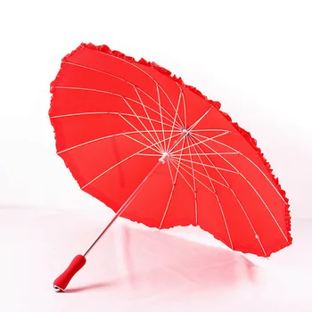 

Red Heart Shape Umbrella Women Umbrellas For Valentine Wedding Party Engagement Photo Props Long Handle Unbrellas