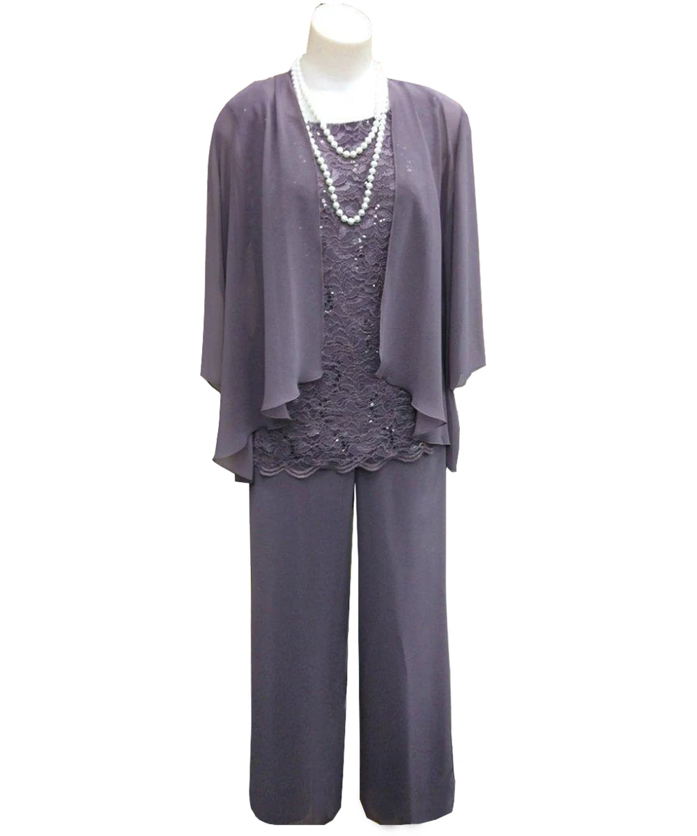 

Formal Evening Dress 3 Three Pieces Mother Of the Bride Dress Pants Suit With Jacket Outfit Lace For Wedding Party Groom SLD-M01