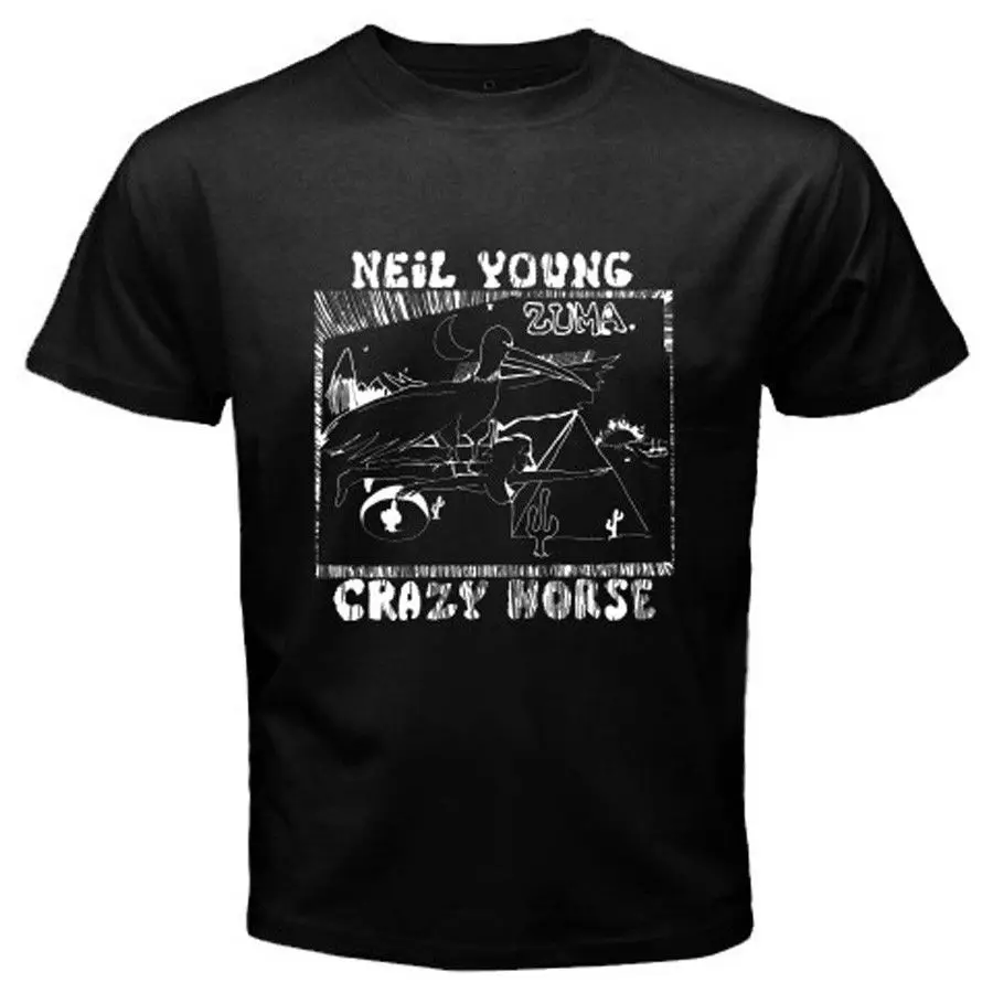 New NEIL YOUNG CRAZY HORSE ZUMA Rock Legend Men's White Black T-Shirt Size S-2XL 100% Cotton T Shirts Brand Clothing Tops Tees | Мужская