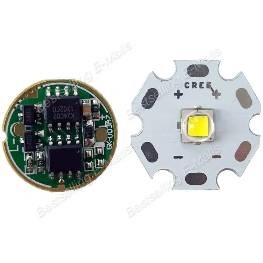 Cree XM-L2 Cool White 10W LED Emitter w/ 20mm board XML2 LED Star + 3.7-4.2V Driver Integrated Circuit Board for LED Flashlight