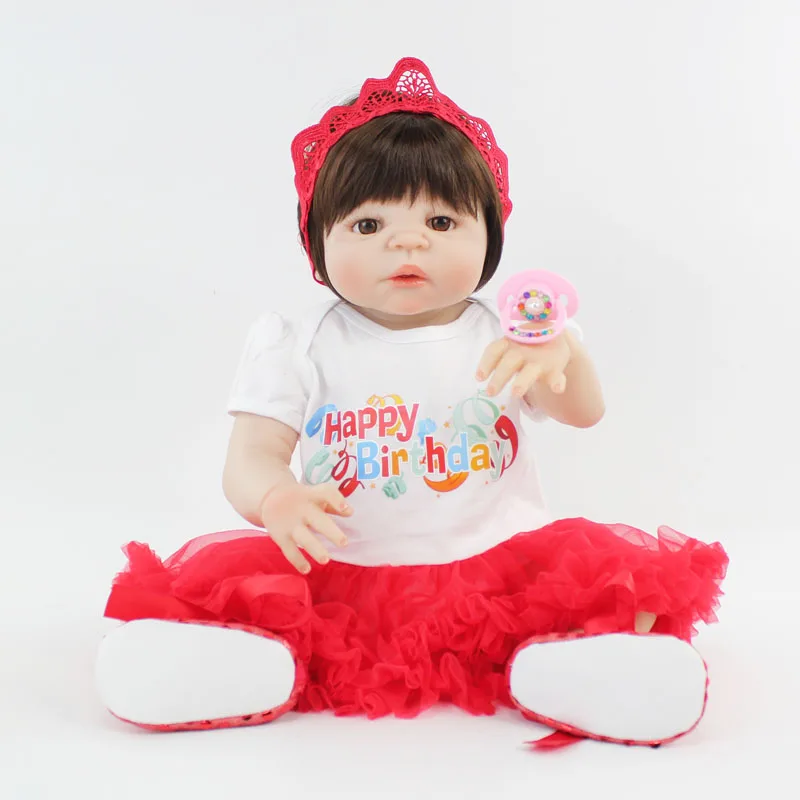 

55cm Full Silicone Reborn Baby Doll Toy For Girls Lifelike 22'' Vinyl Newborn Princess Babies Bonecas Bebe Alive Kids Bathe Toy