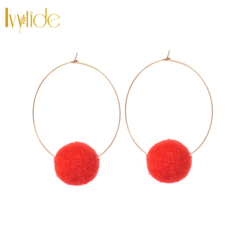 

Lvytide Colorful red pink blue pom pom earrings Coloful drop earring Pom pom jewelry Women orecchini oorbellen