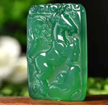 

Chalcedony galloping horse green agate lucky yuan treasure to success pendant cb59#