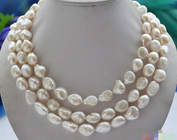 

HOT## Wholesale >>> P4585 3row 19" 15mm white baroque freshwater cultured pearl necklace