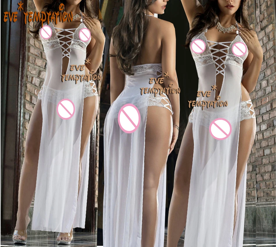 

Sexy gauze lace Babydoll white Lingerie Underwear longdress transparente+hot pant Translucent seksi Temptation adult W333