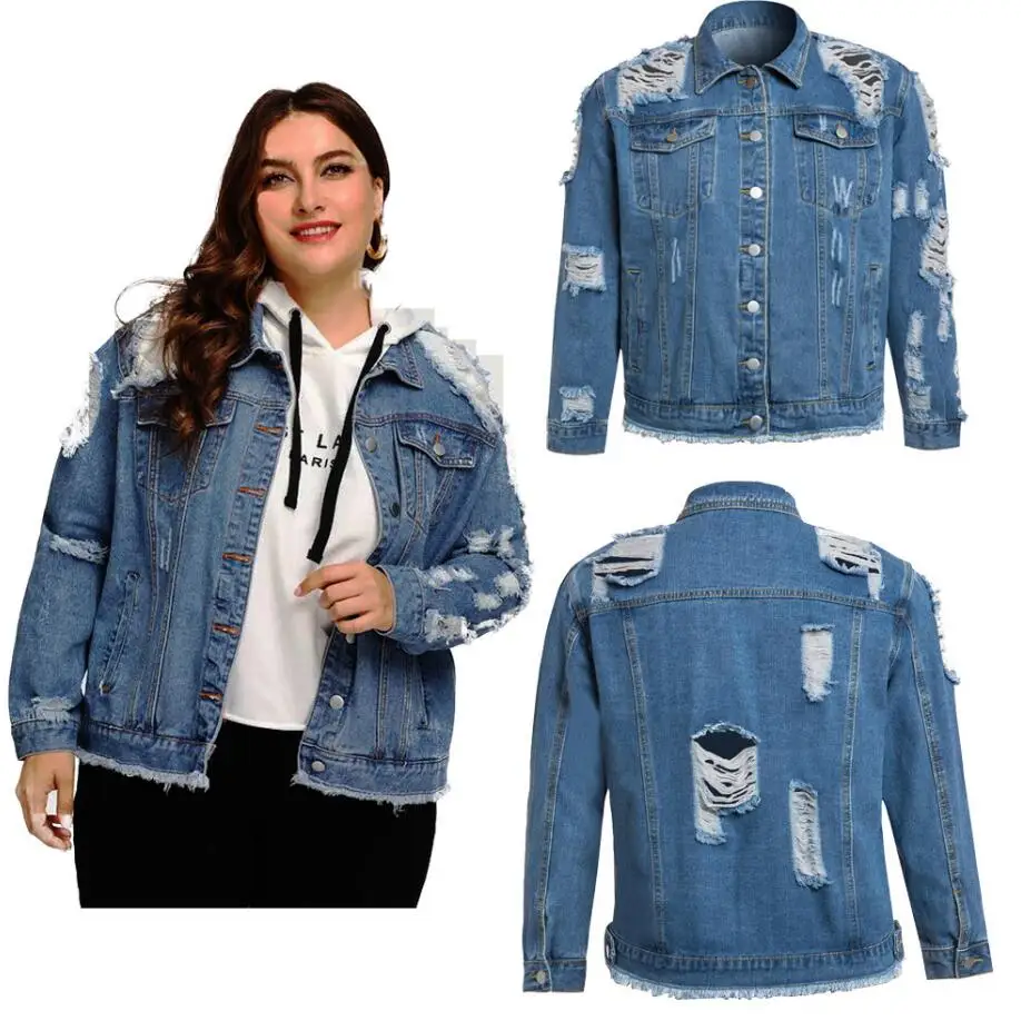 

2020 New Denim Holes Jacket Women Plus Size XXXL Fashion Simplicity Hole Female Jacket High Quality
