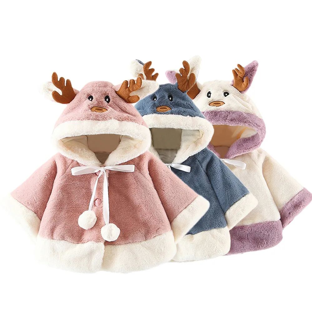 ARLONEET/Детский новогодний Рождественский костюм Санта-Клауса для малышей накидка с капюшоном и рисунком оленя, теплое пальто для мальчиков и девочек, L1022