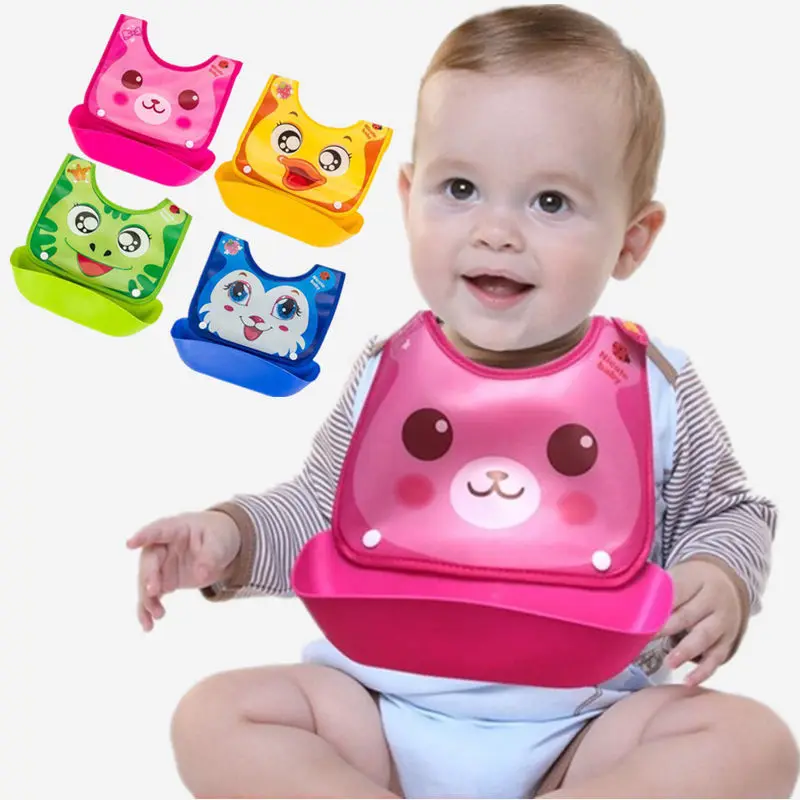 Fashion baby Silicone baby bibs Lovely Animals Meals Pocket bib waterproof Feeding newborn infant functional font