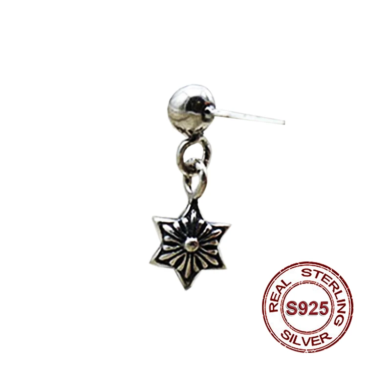 

S925 Sterling Silver Men's Earrings Personality retro punk style Hexagram style Send a gift to love