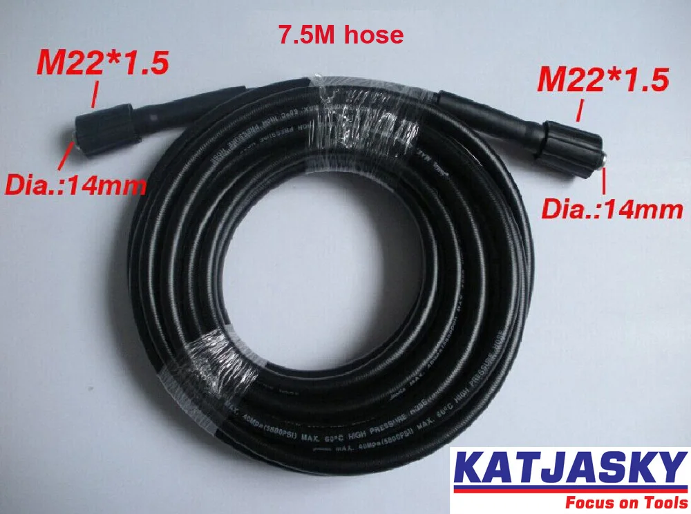 

Car washer hose 7.5m 32.8' 400Bar 5800PSI,two ends are M22*1.5*14mm , high pressure washer hose spray water