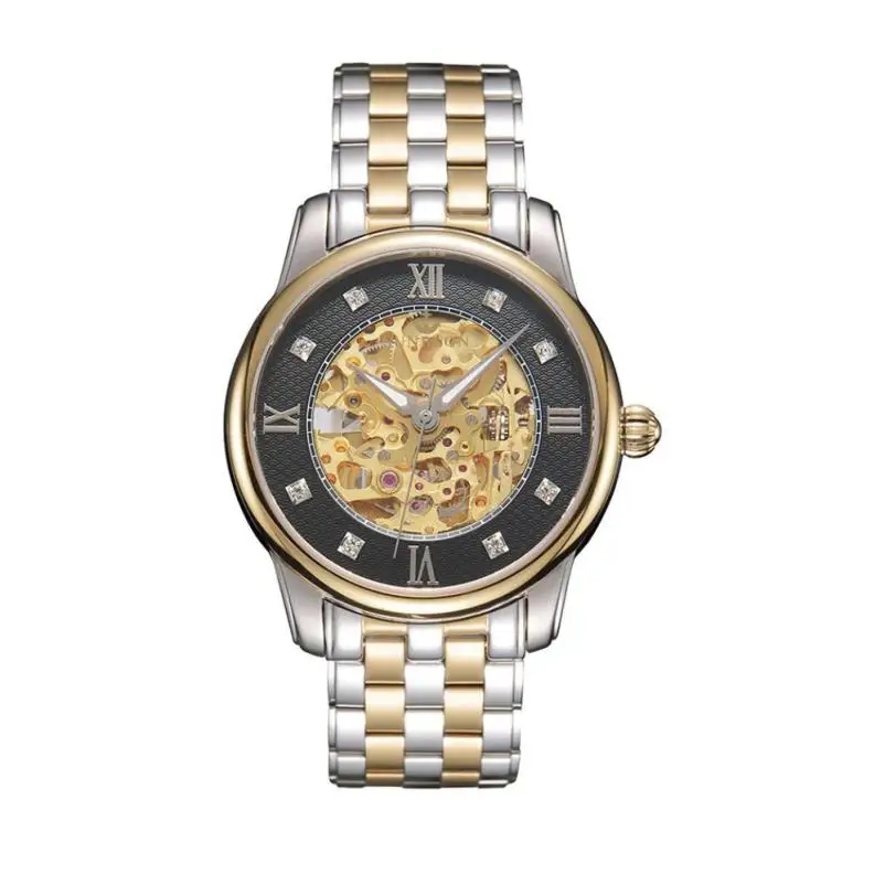 

2018 Men's watch generous exquisite Stainless Steel Mechanical Hollow out all vogue Watch Gold Movement relogio masculino NMB19