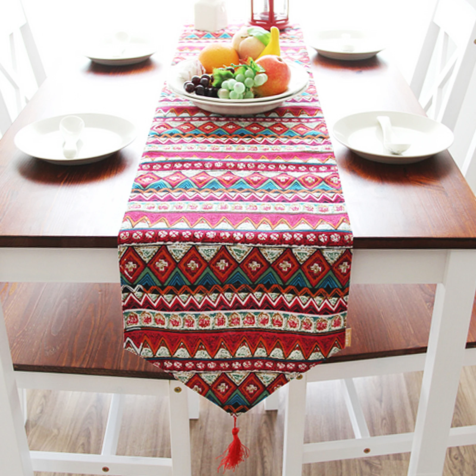 

30x180cm European Bohemia Floral Printed Tassel Table Runner Table Cover Restaurant Wedding Party Table Decor Home Textile