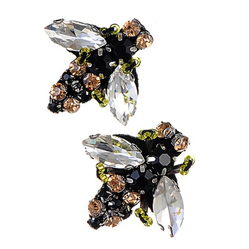 Модные дизайнерские серьги-гвоздики Пчелка с черными бусинами и бахромой для женщин, вечерние серьги-гвоздики Пчелка с разноцветными блестками, ювелирные изделия