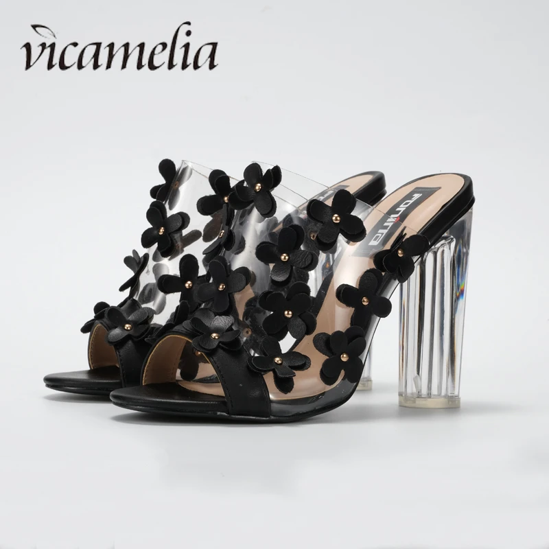 Vicamelia/Новинка прозрачные босоножки на высоком каблуке с цветком Модные женские