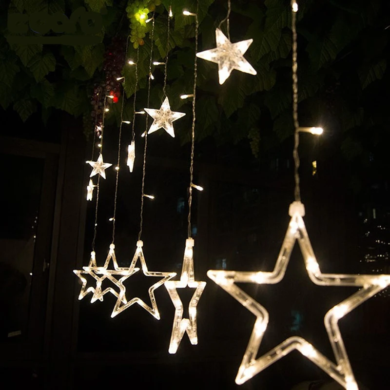 Christmas Lights, LED Star Curtain Light,Holiday lights,12stars 200cm Length 100cm Height for ...