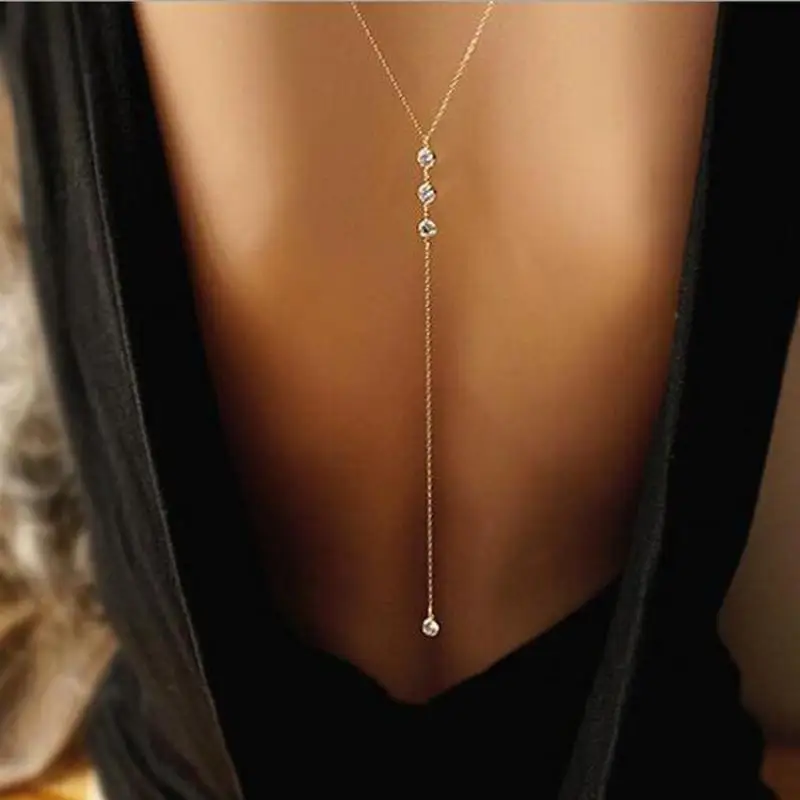 

Back Behind Back Chain Necklace Body Chain Back Necklace Simple Rhinestone Back Chain Cross Border Jewelry Women's Accessories