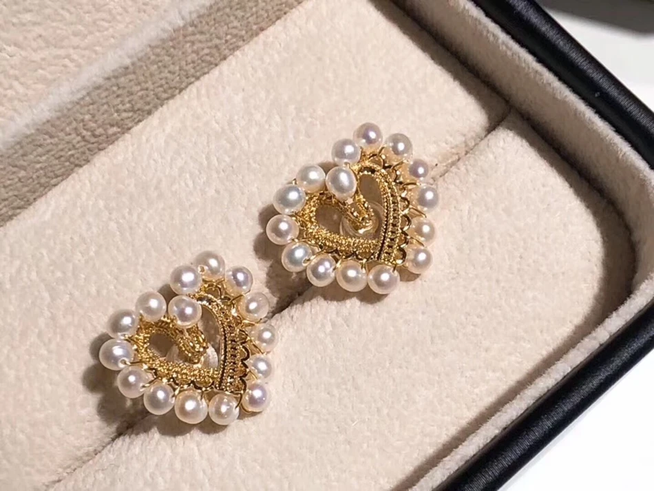 Yuaner модные новые элегантные 14k золотые кружевные плетеные жемчужные серьги