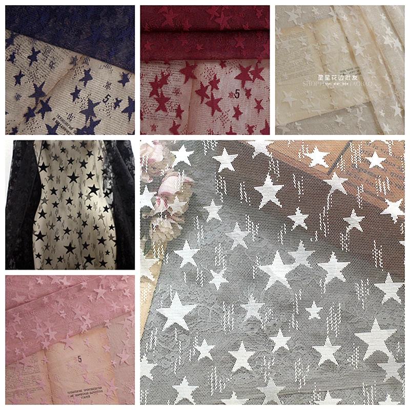 GLACE 5Y/Lot 2 цвета звезды рисунок гипюровая Ткань DIY домашний текстильный занавес фоновая ткань аксессуары для шитья одежды TX128