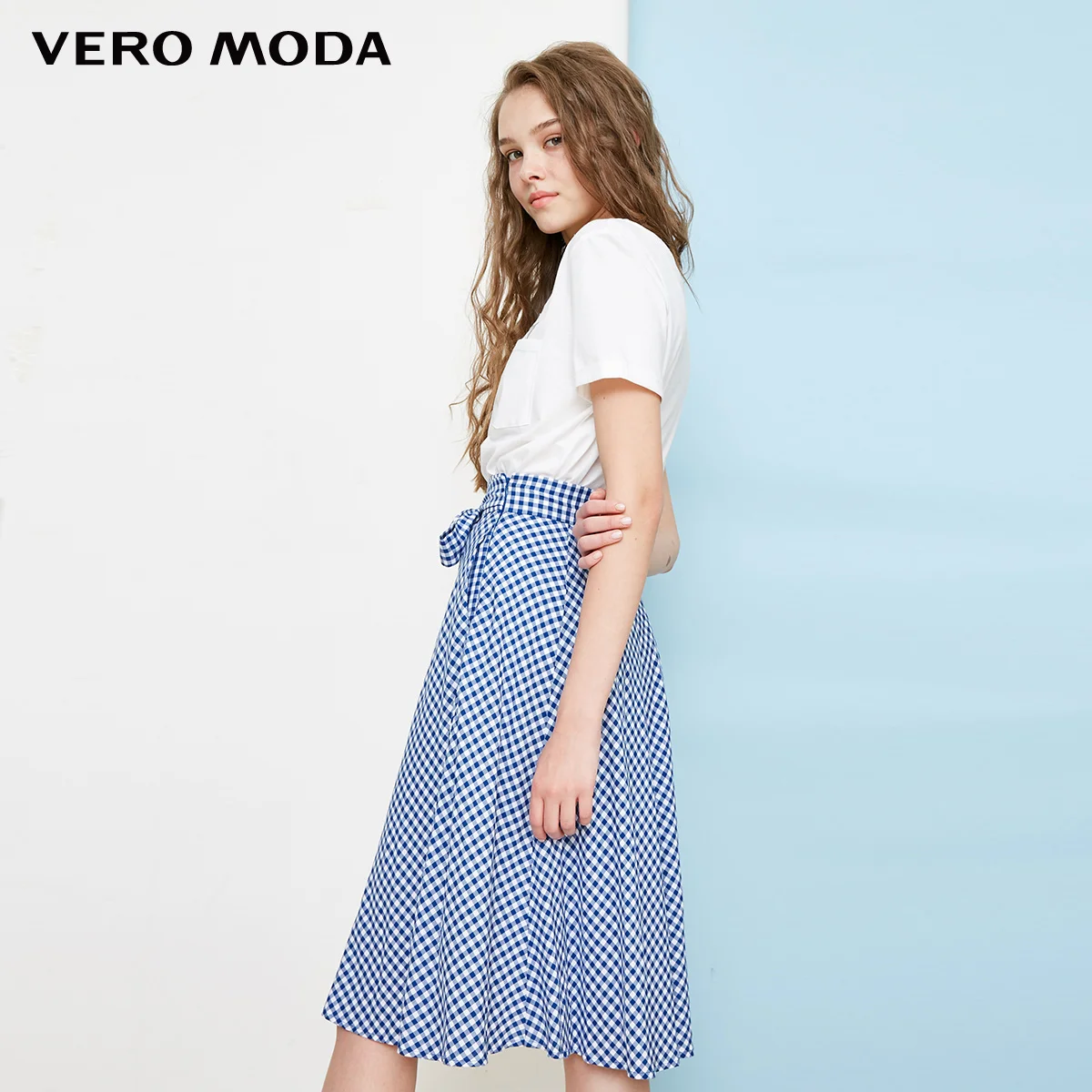 Vero Moda Новая женская клетчатая юбка со средним швом, декоративной пуговицей на шнуровке | 318316514