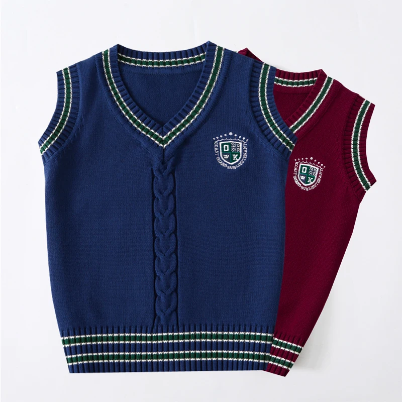 

Children vests girl Winter New 2017 Big boys Knitting vest Teenage cotton Pullover V-Neck waistcoats Middle school student vest