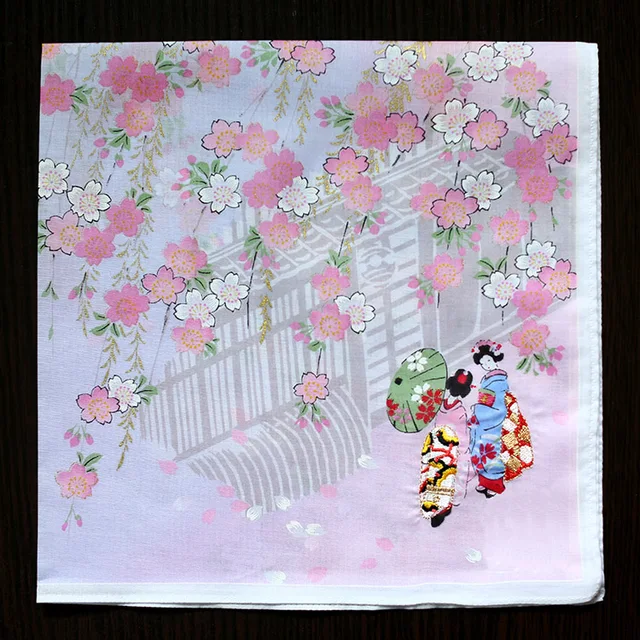 Kiváló Minőségű Pamut Zsebkendő, La Bayadere Dizájn, Divat Japán Stílusú Női Zsebkendők, 46*46 Cm - Image 3