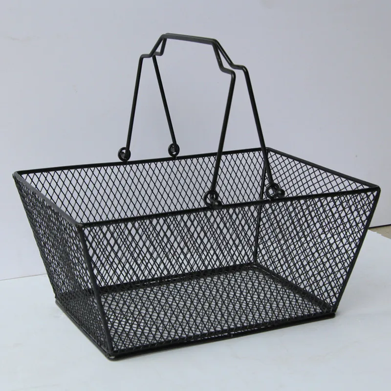 10 шт. черные корзины для хранения косметики выдолбленные Дизайн скеп с ручкой железная проволока сетчатая корзина для покупок ZA6805