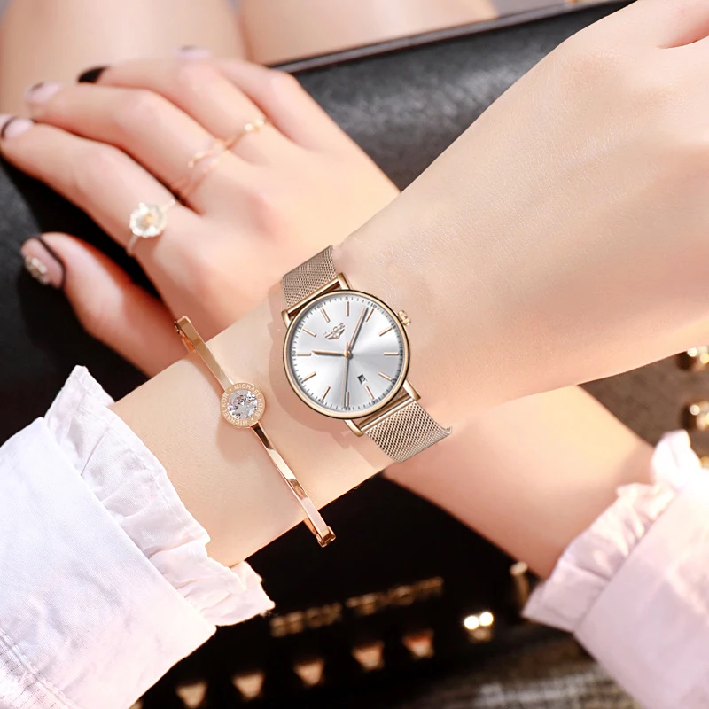 LIGE Ladies Watch Top Brand Luxury Ladies Simple Ultra-Thin clock Stainless Steel Mesh Belt With Waterproof Watch Orologio Donna