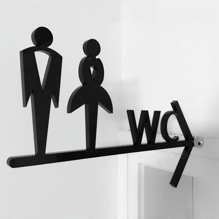 

Customized Men & Women Bathroom Door Sign WC Letters Wall Mount Creative Hanging Sign Plate Double Side Toilet Arrow Guide Board