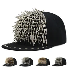 Beckyruiwu взрослых хип-хоп панк Рок длинные шипы штифты, заклепки Snapback кепки для мужчин Bboy Прохладный плоские бейсболки