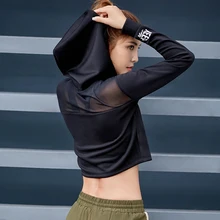 Ayopanda High Quality Women Skateboarding Hoodies Sexy Mesh Crop Top Black Longsleeve Running Jackets White Exercise Sweaters
