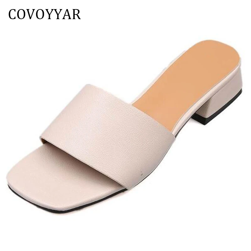 

COVOYYAR Concise Women's Mules Sandals 2019 Summer Thick Heel Women Slippers Open Toe Beach Slides Slip On Plus Size WSL550