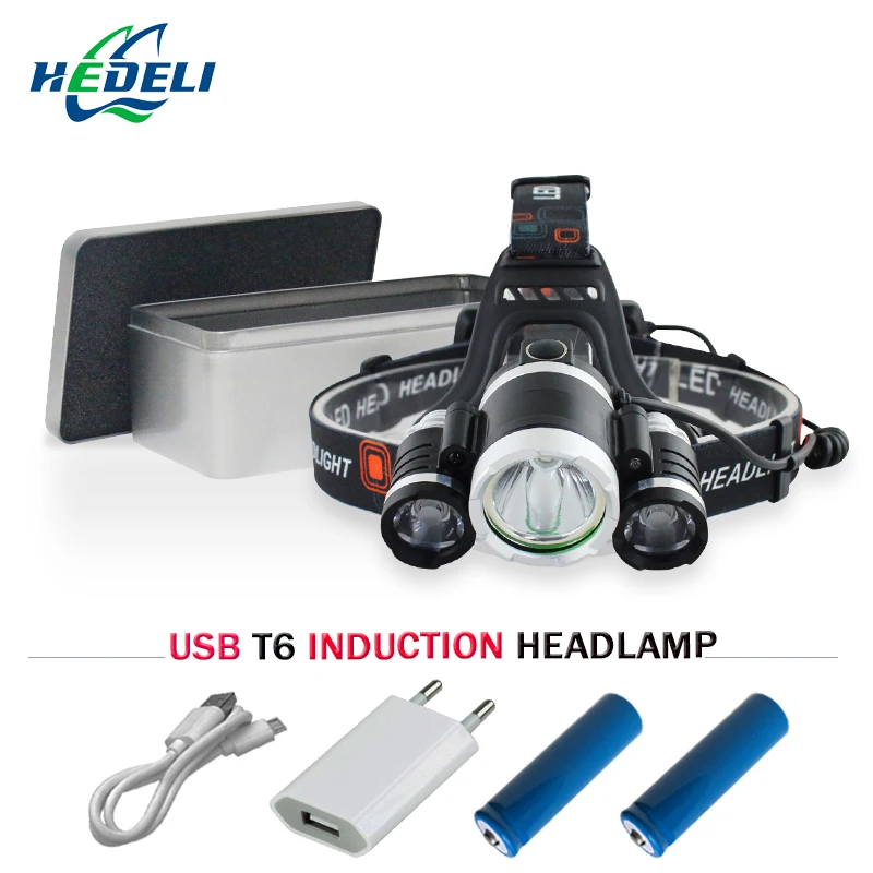 

IR Sensor usb 3 t6 flashlight forehead Rechargeable Lantern 18650 battery headlamp Headlight Head Torch Head lamp